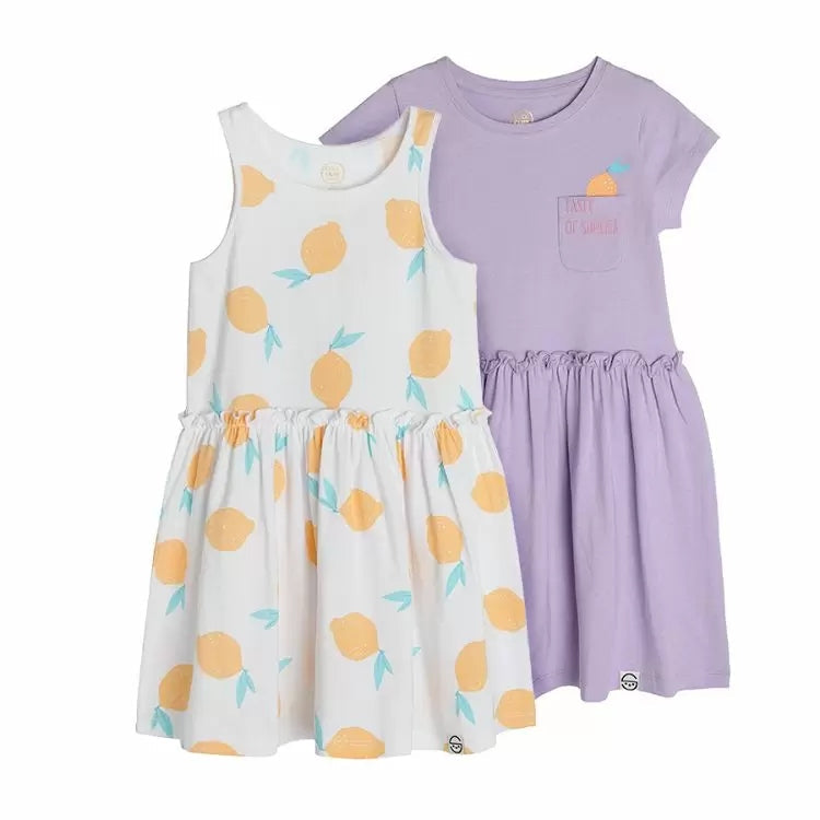 Lemon Print Purple Baby Frocks