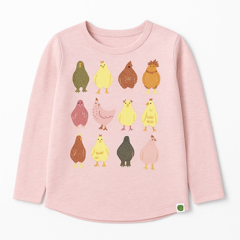 CHICKEN GLITTER PRINT LIGHT PINK T-SHIRT