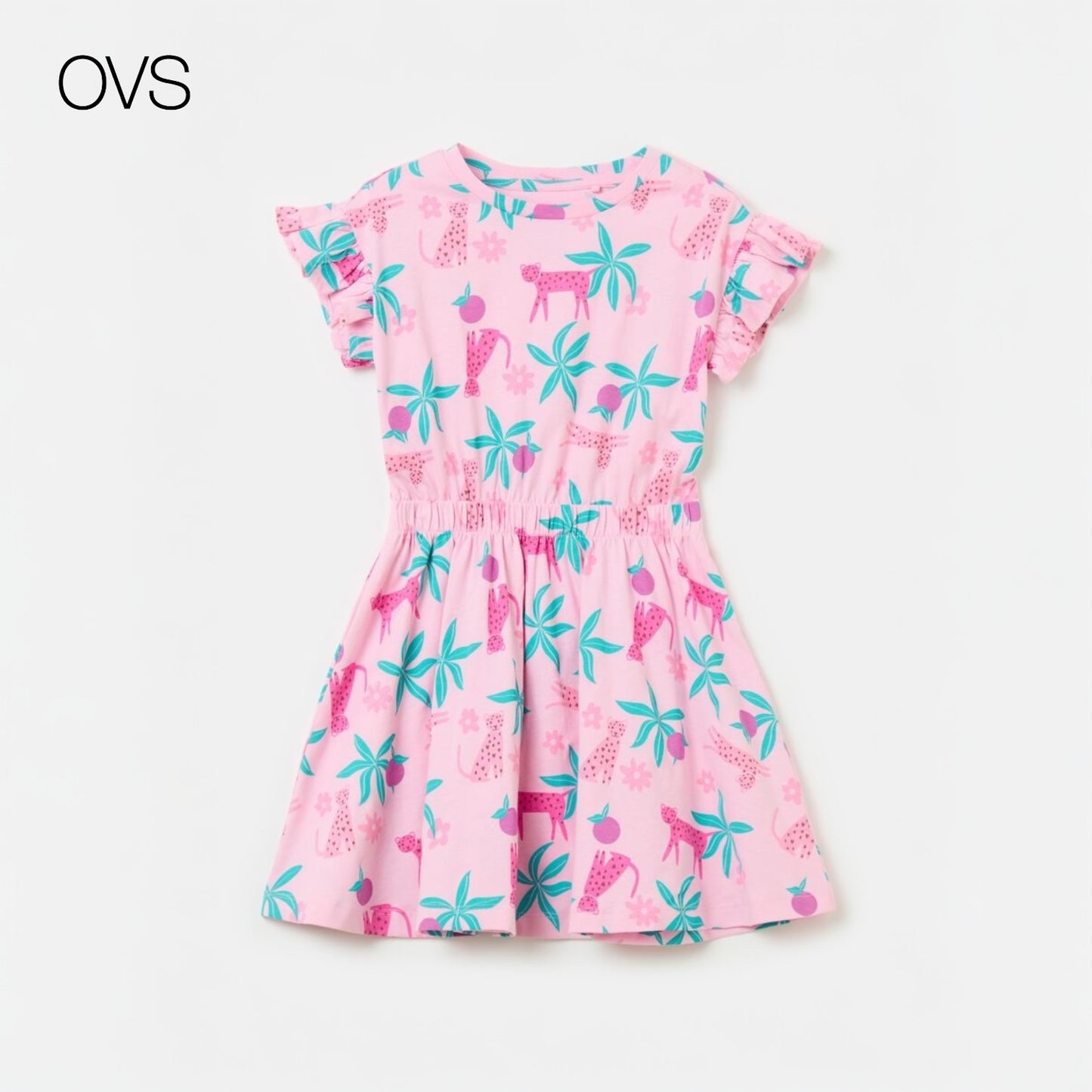 FLORAL PINK ELASTIC STYLE FROCK
