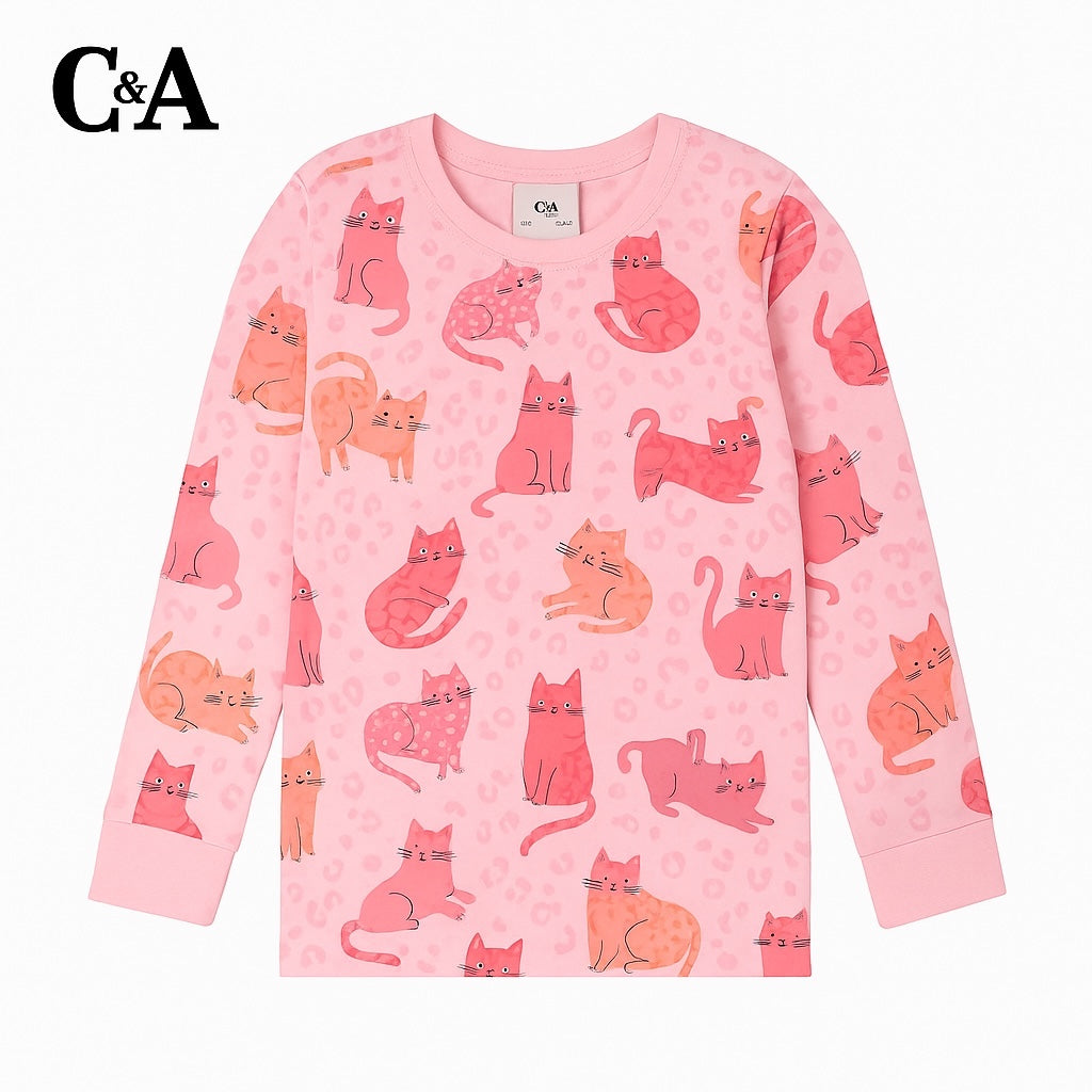 ALLOVER KITTY PRINT BABY PINK T-SHIRT