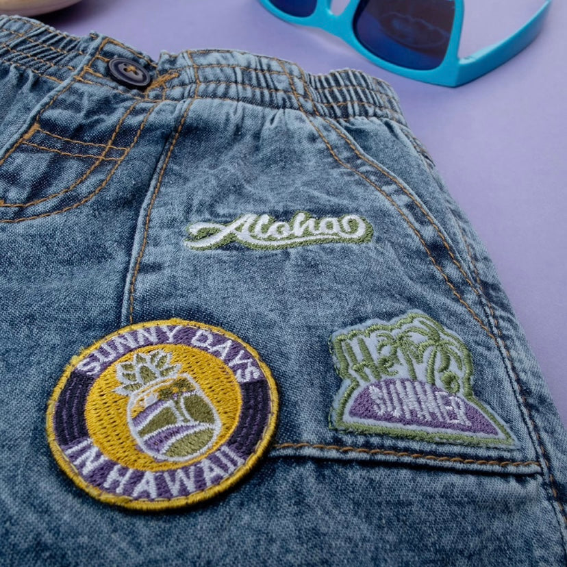 Badge Embroidery Denim Shorts