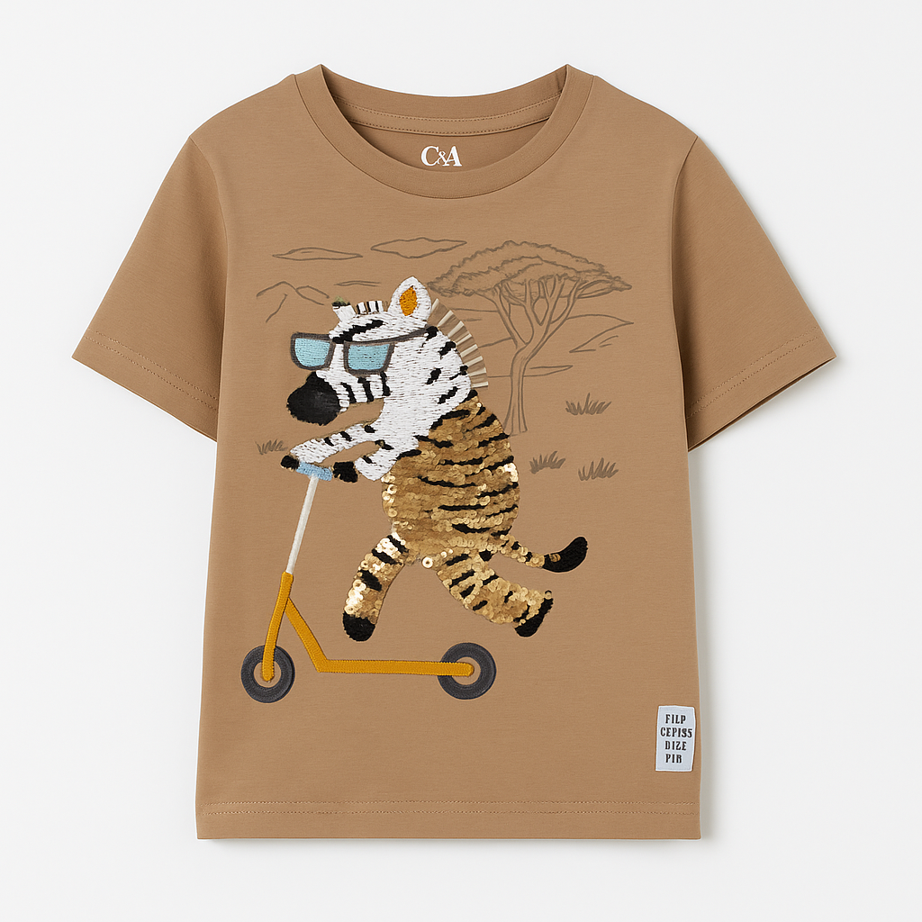 ZEBRA ON SCOOTY FLIP EMBROIDERY T-SHIRT