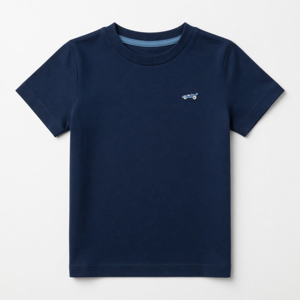 CAR EMBROIDERY NAVY BLUE T-SHIRT
