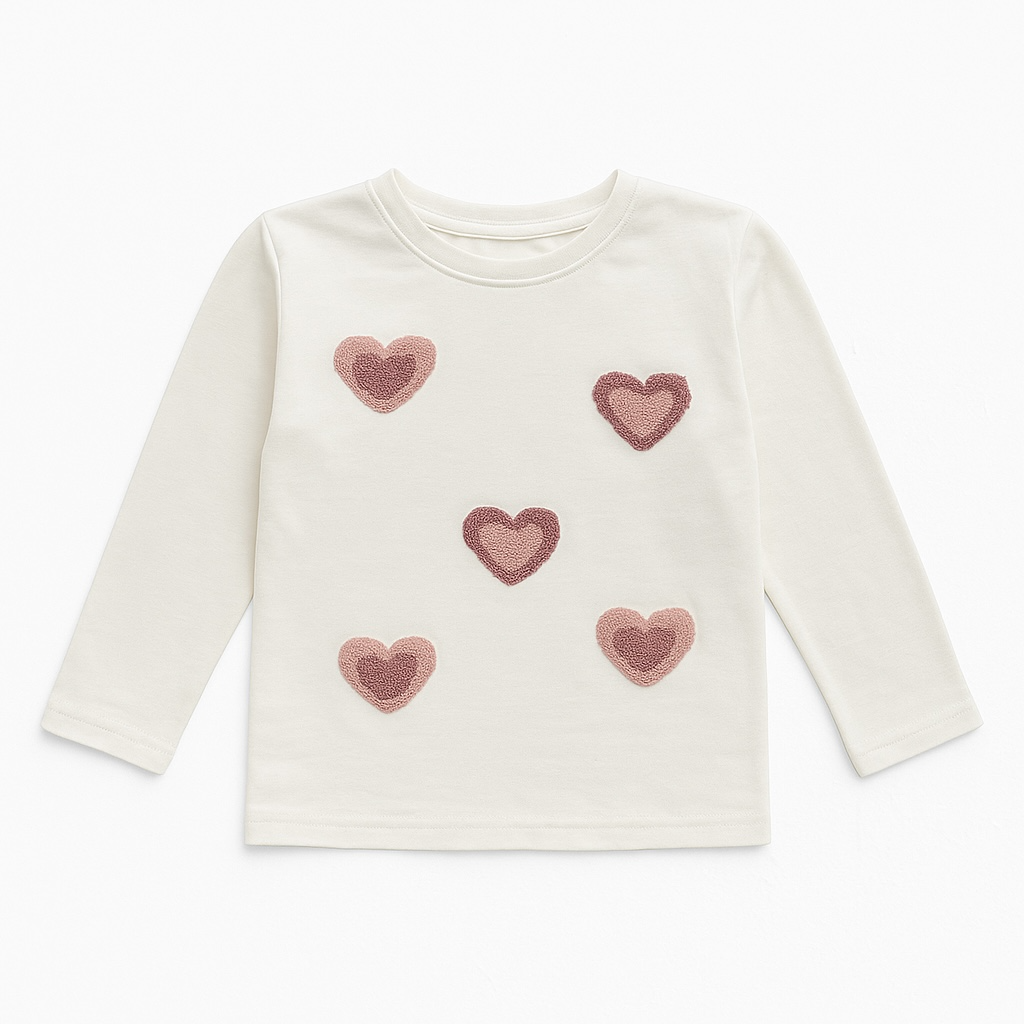 HEART APPLIQUES WHITE T-SHIRT