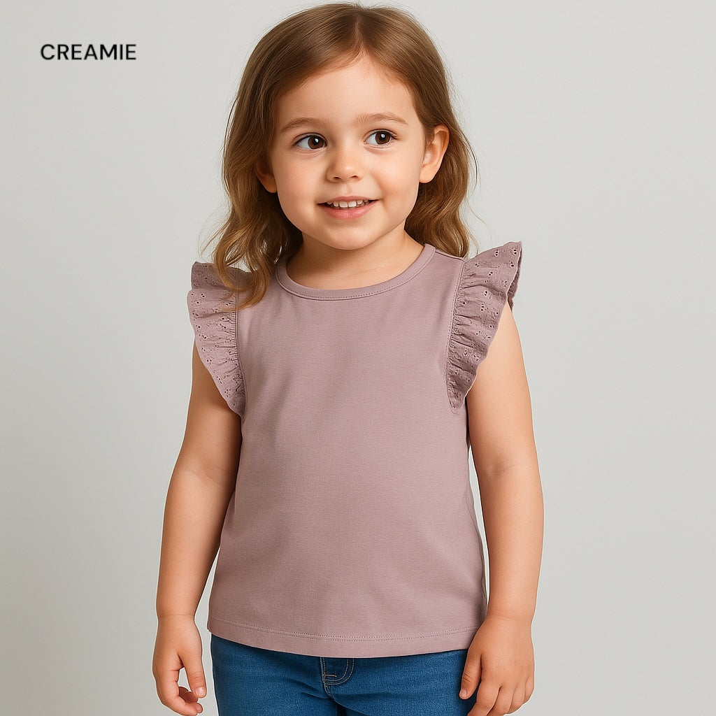 EMBROIDERY STYLE SLEEVELESS LIGHT PURPLE T-SHIRT