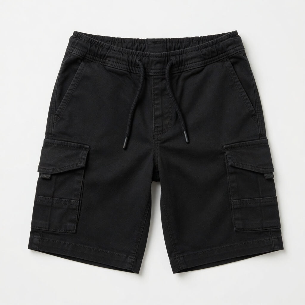 POCKET STYLE BLACK COTTON SHORTS