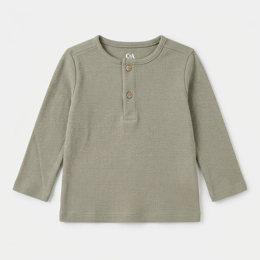 OLIVE GREEN HENLEY T-SHIRT