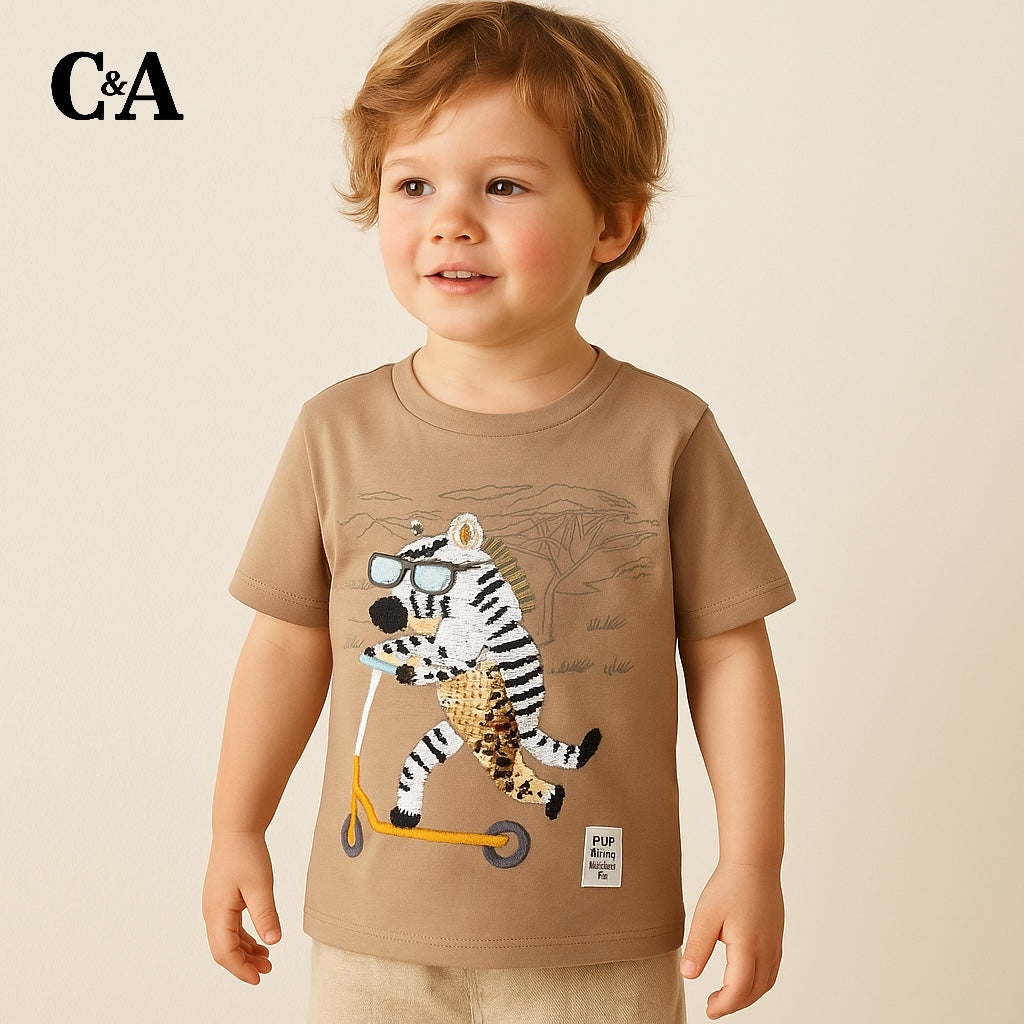 ZEBRA ON SCOOTY FLIP EMBROIDERY T-SHIRT