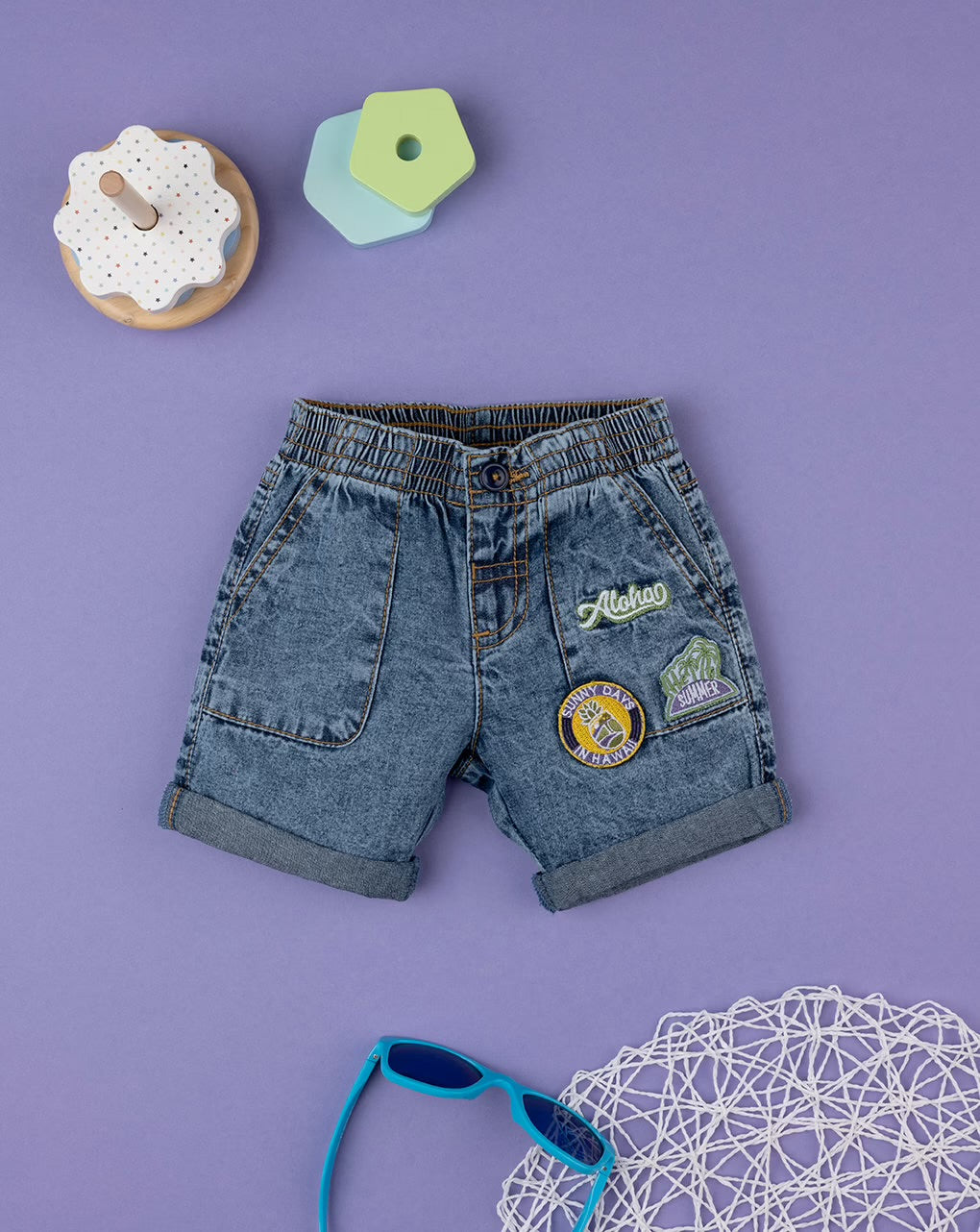 Badge Embroidery Denim Shorts