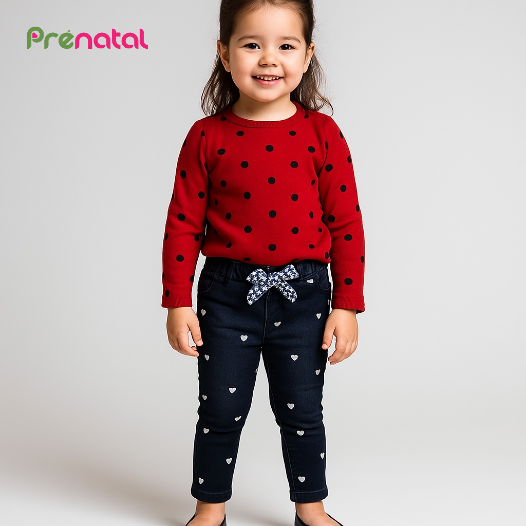 HEARTS ALLOVER EMBROIDERY BLACK DENIM PANT