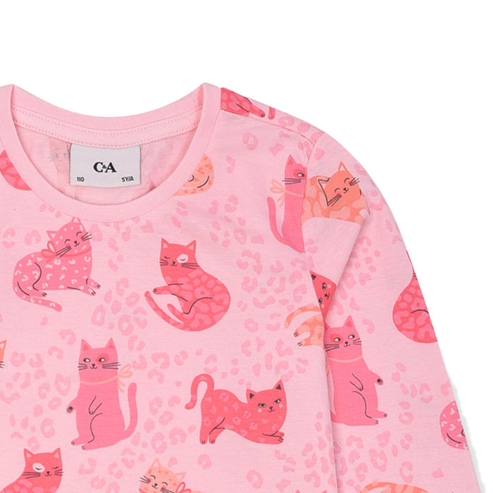 ALLOVER KITTY PRINT BABY PINK T-SHIRT