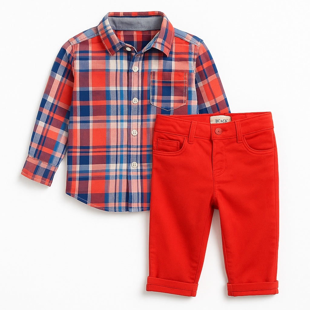 RED CHECK SHIRT AND PANT 2 PC SET