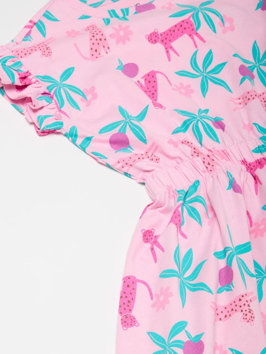FLORAL PINK ELASTIC STYLE FROCK
