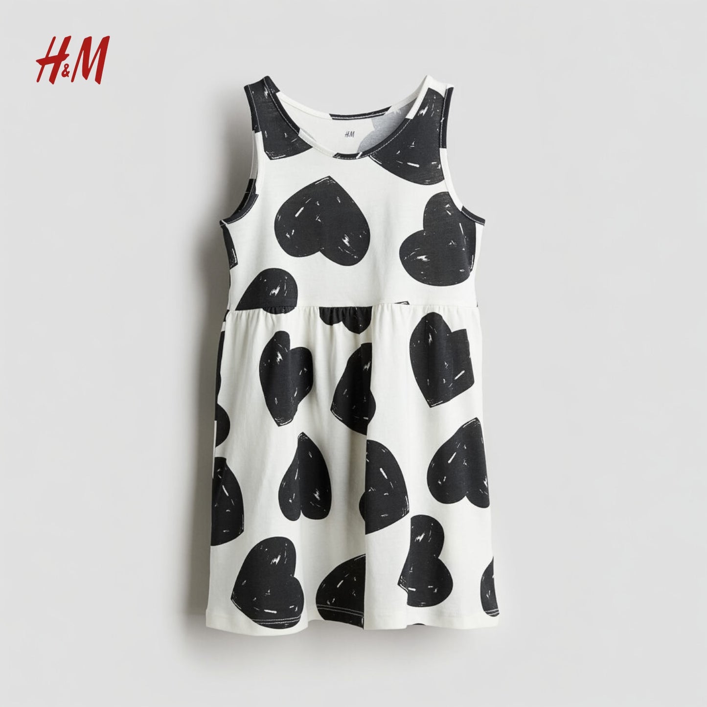 BLACK HEART ALLOVER PRINT SLEEVELESS FROCK
