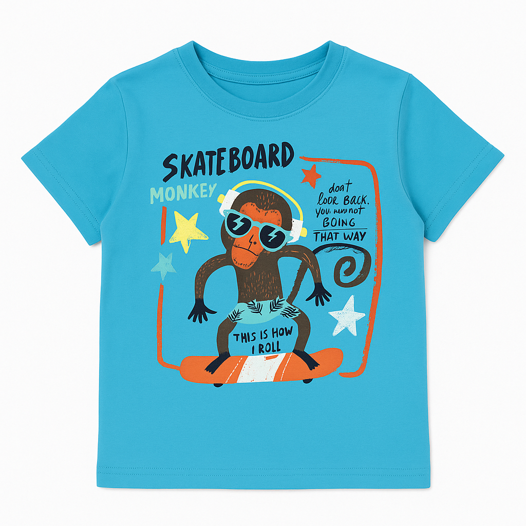 SKATEBOARD MONKEY T-SHIRT BLUE