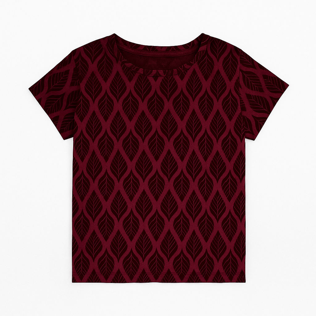 ALLOVER PRINTED MAROON T-SHIRT