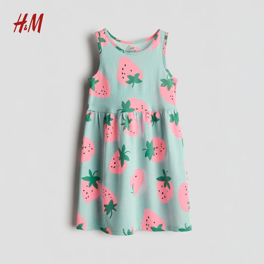 STRAWBERRY ALLOVER PRINT SLEEVELESS FROCK