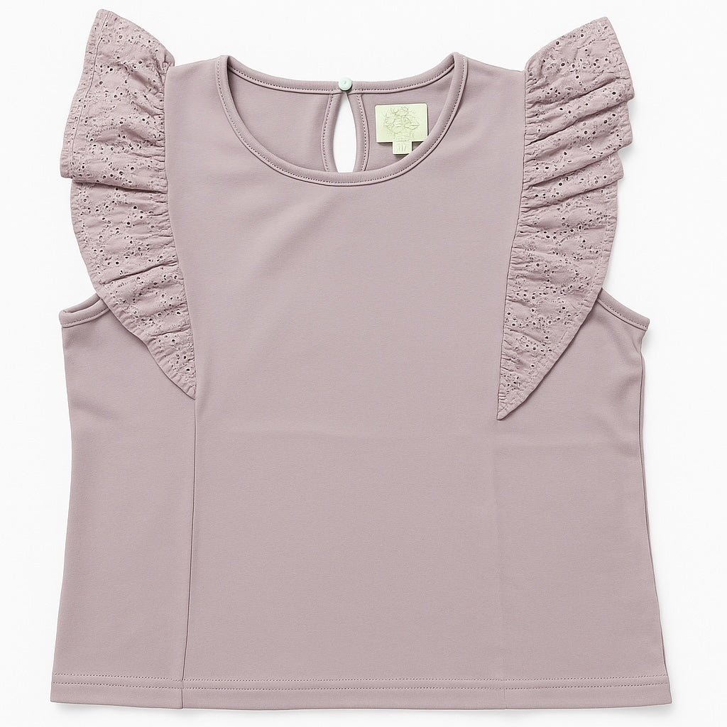 EMBROIDERY STYLE SLEEVELESS LIGHT PURPLE T-SHIRT