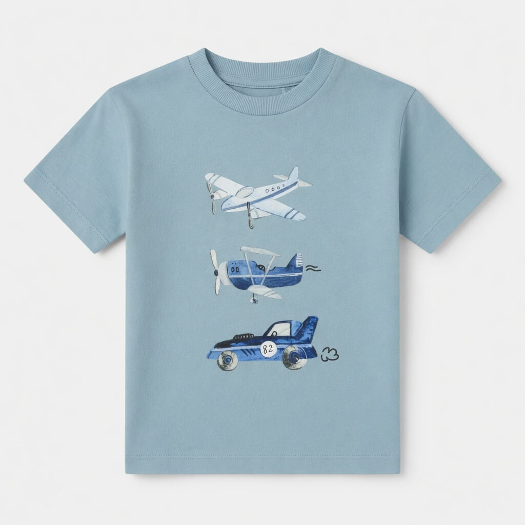 AEROPLANE PRINT LIGHT BLUE T-SHIRT