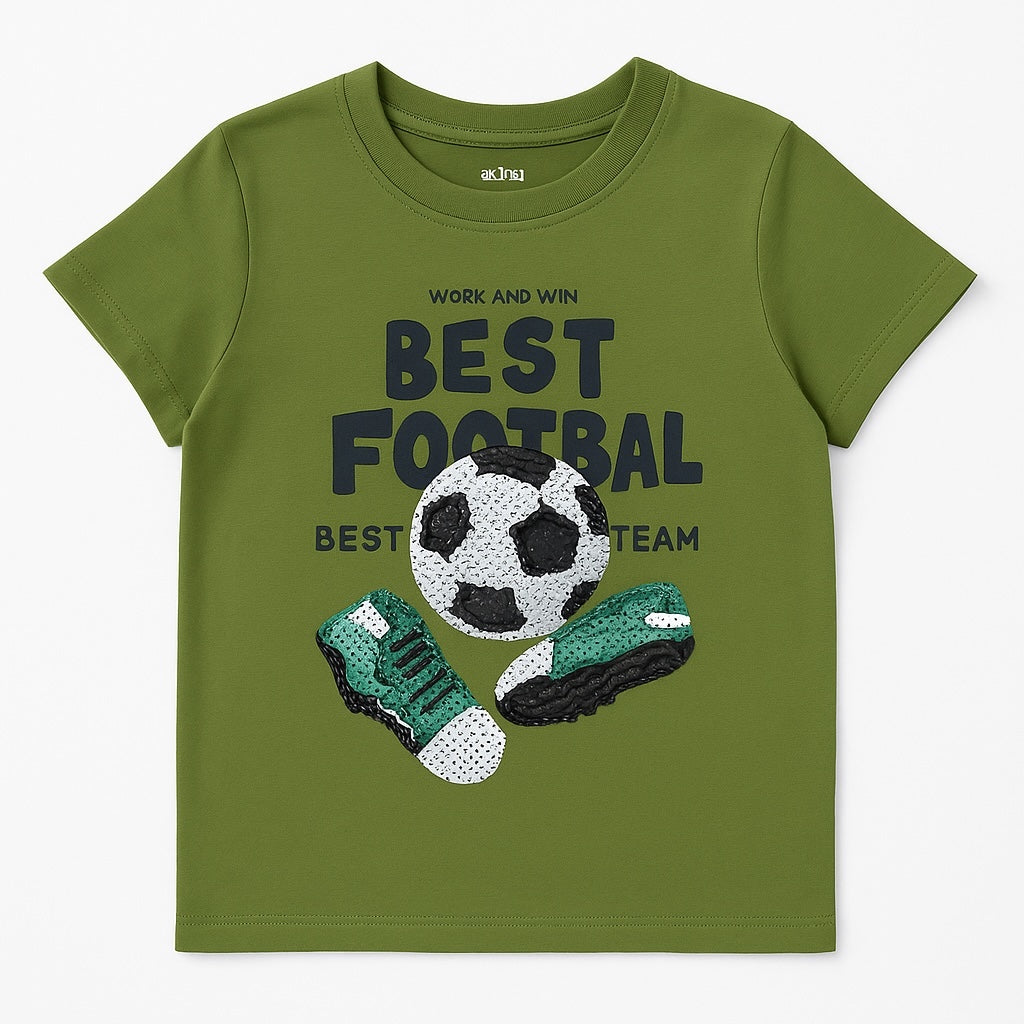 SEQUENCE EMBROIDERY FOOTBALL FAN GREEN T-SHIRT