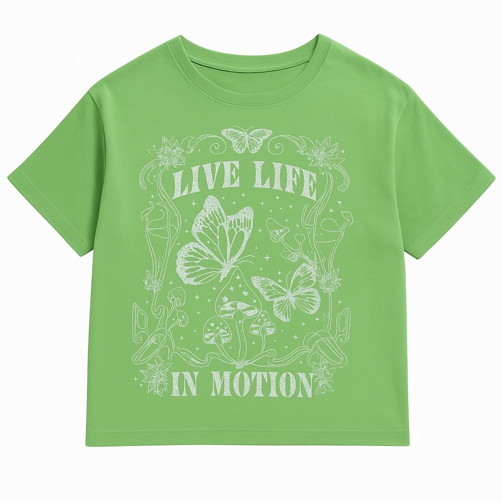 LIVE LIFE IN MOTION GLITTERED T-SHIRT