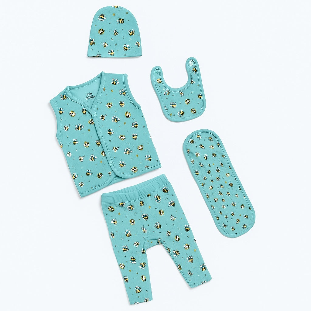 HONEY BEES ALLOVER 5pc SET WITH BURP
