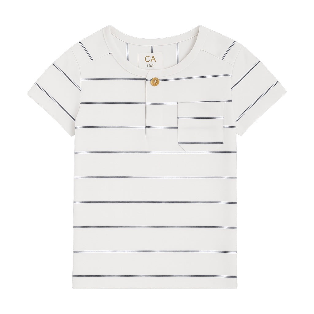 C & A Stripe button white t-shirt