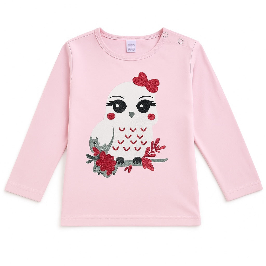 OWL GLITTER PRINT T-SHIRT