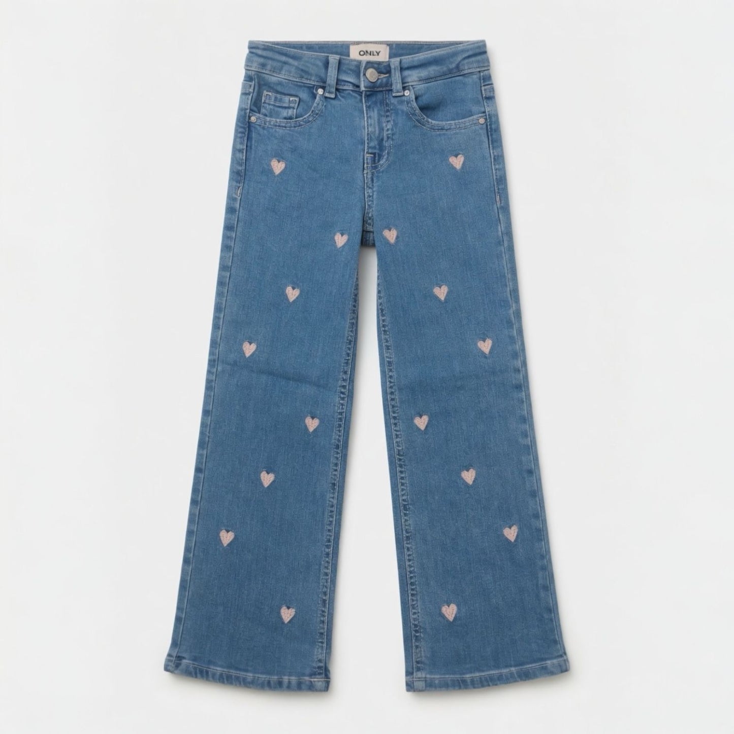 PINK EMBROIDERED HEARTS DENIM PANT