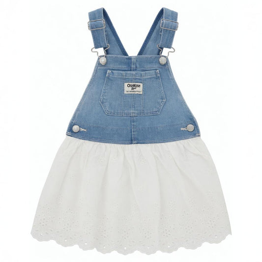 DENIM AND EYELET JUMPER DRESS