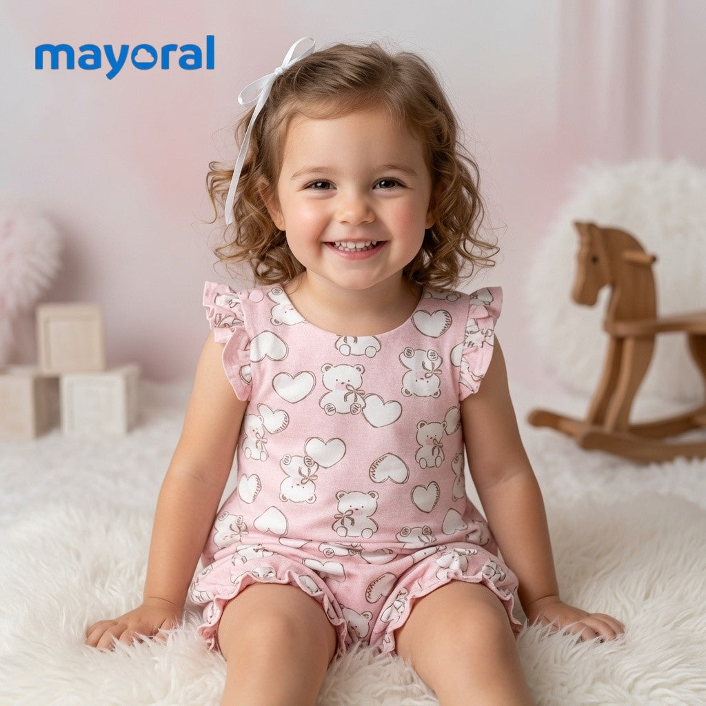 TEDDY HEARTS PINK ROMPER