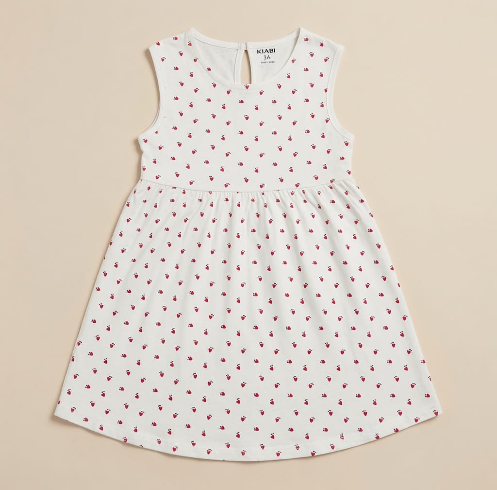 HEARTS ALLOVER PRINT WHITE FROCK