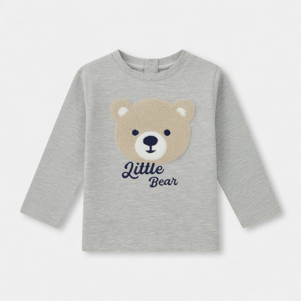 BEAR APPLIQUE GREY T-SHIRT