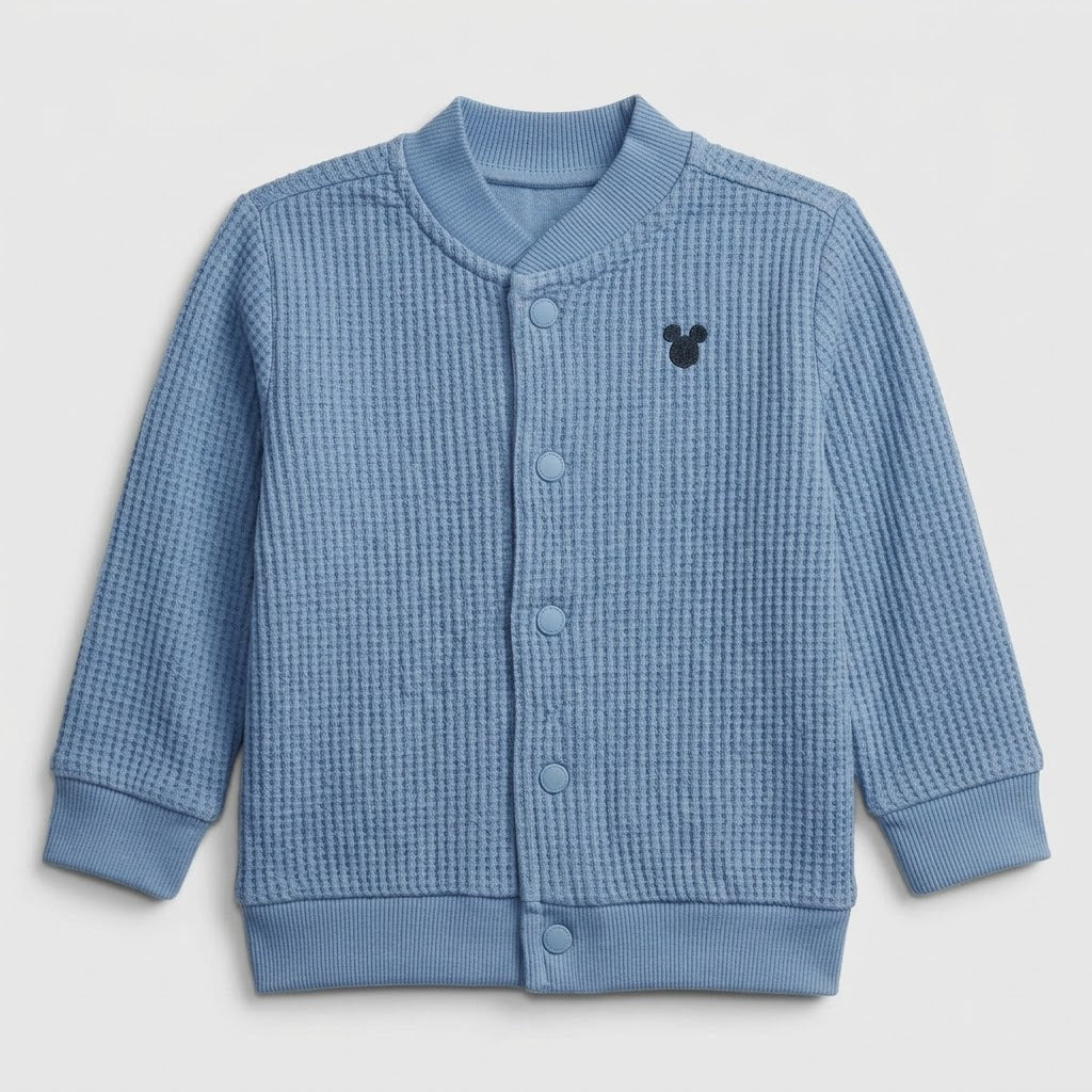 WAFFLE-KNIT SNAP BUTTON CARDIGAN/JACKET