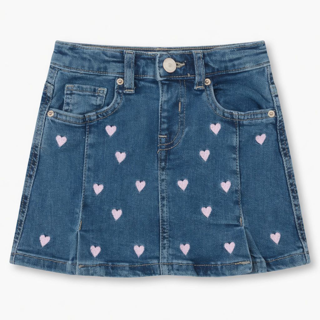 EMBROIDERED HEARTS DENIM SKIRT