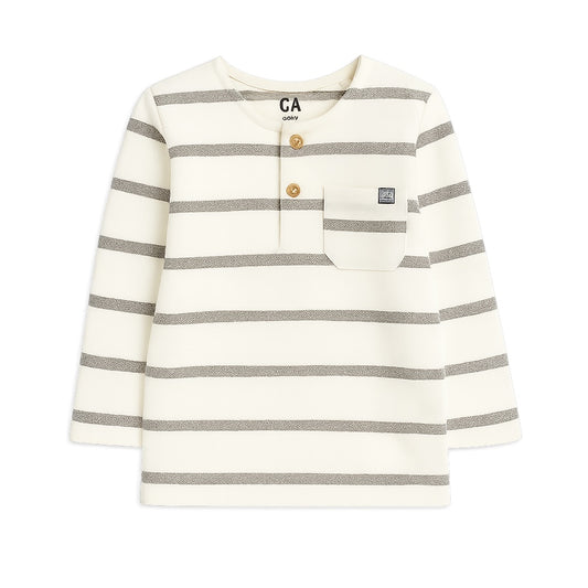 FUN CREW BUTTON DOWN STRIPE T-SHIRT