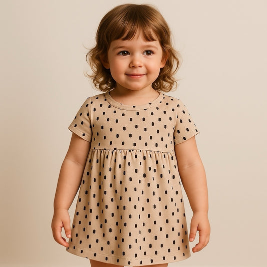 DOTTED PRINT BROWN FROCK