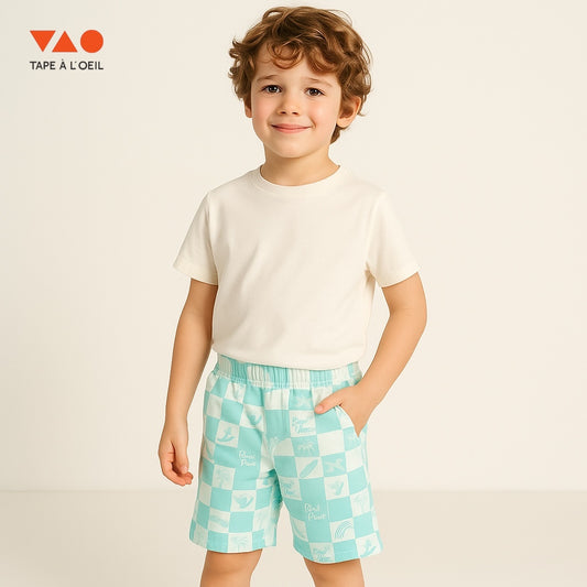 CHECK PRINT BERMUDA COTTON SHORTS