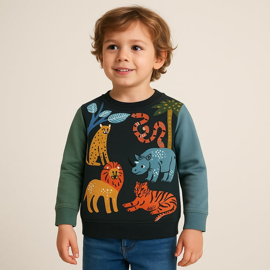 GREEN ANIMAL'S EMBROIDERY T-SHIRT