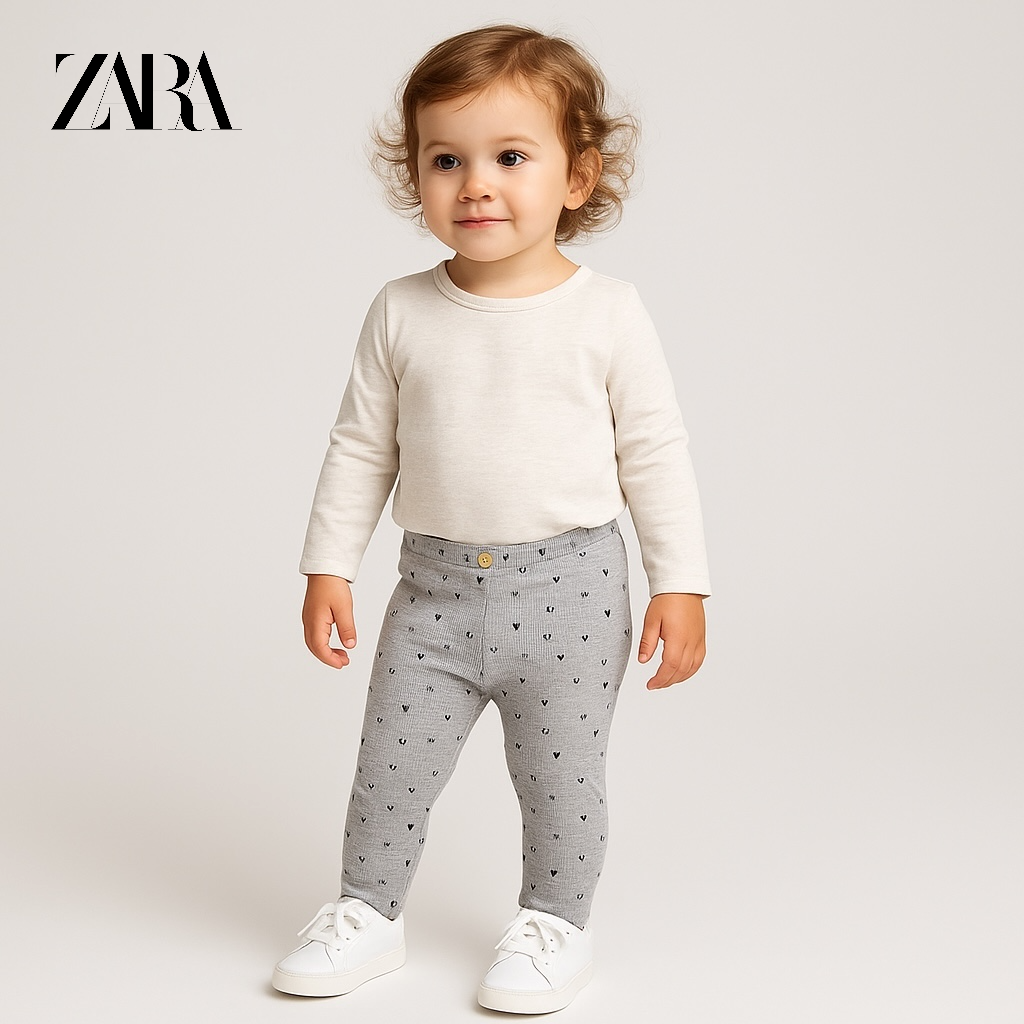 LIGHT GREY HEART PRINT RIBBED LEGGING