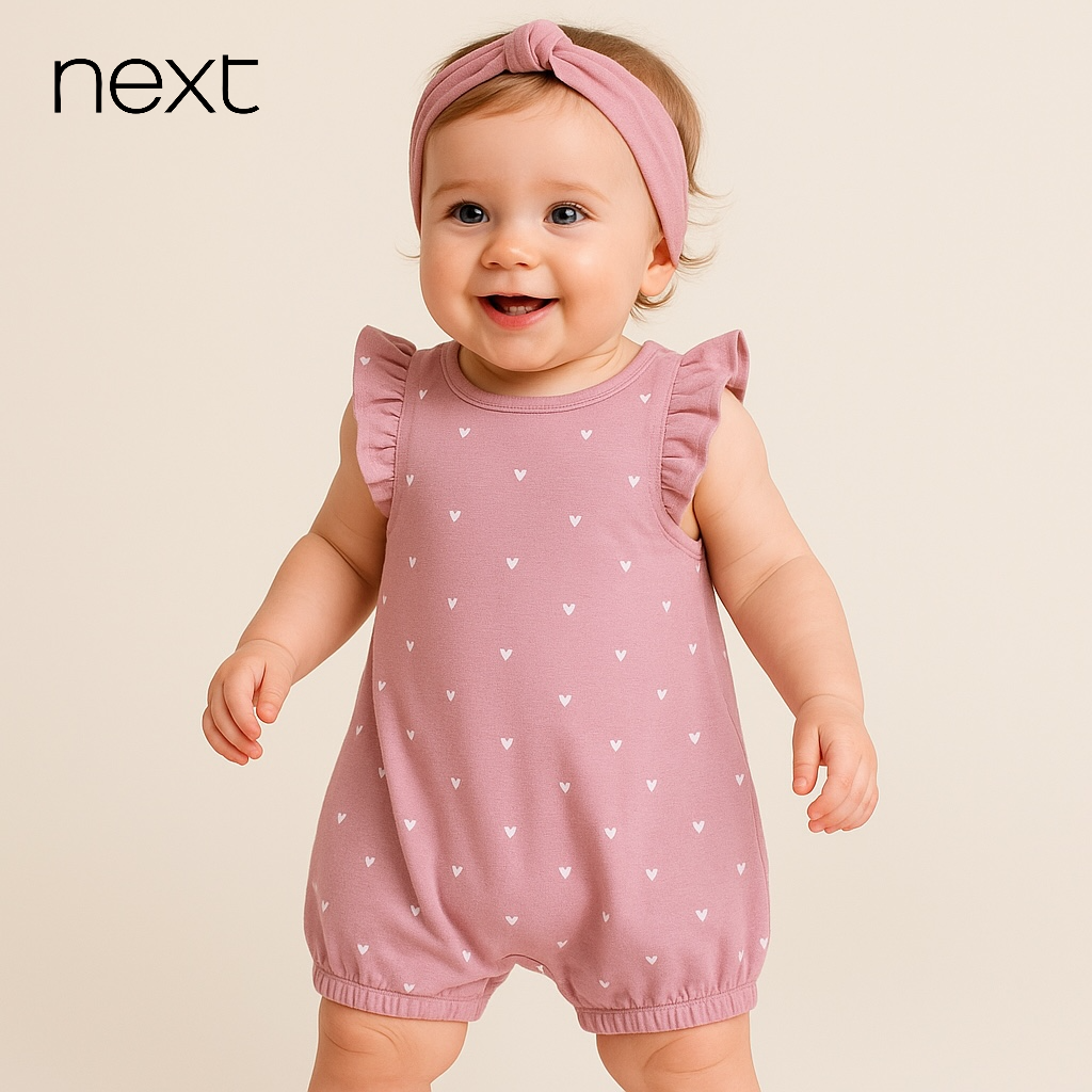 FLARE STYLE HEARTS ROMPER BABY PINK