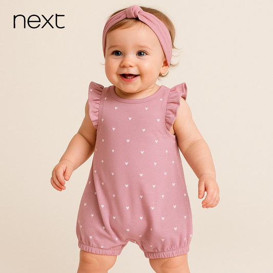 FLARE STYLE HEARTS ROMPER BABY PINK