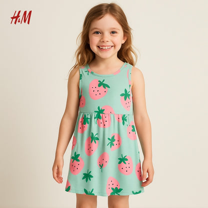STRAWBERRY ALLOVER PRINT SLEEVELESS FROCK
