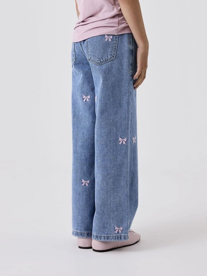 BOW EMBROIDERY LOOSE FASHION DENIM PANT