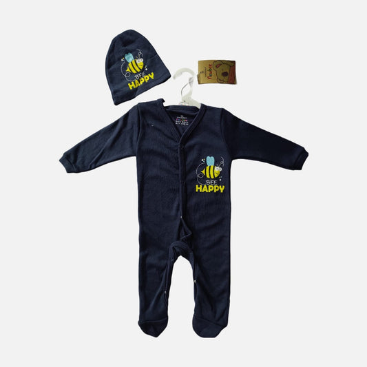 Bee happy romper suit with cap