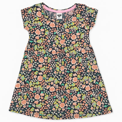 Floral multi color half sleeves frock