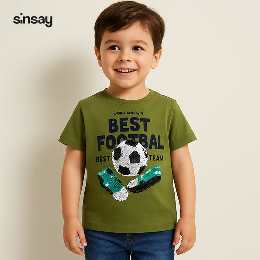SEQUENCE EMBROIDERY FOOTBALL FAN GREEN T-SHIRT