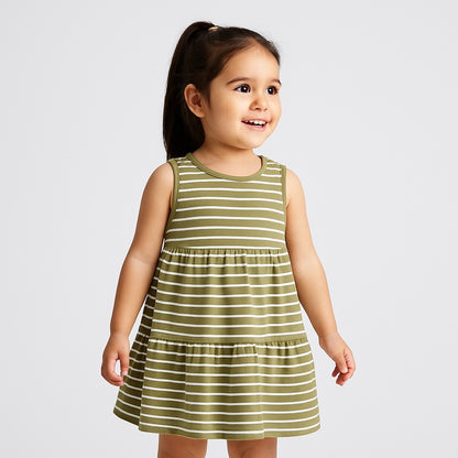 Lining green sleeveless frock