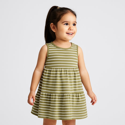 Lining green sleeveless frock