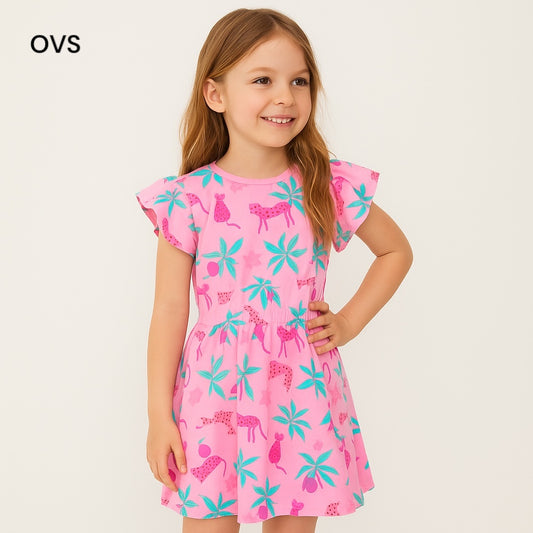 FLORAL PINK ELASTIC STYLE FROCK
